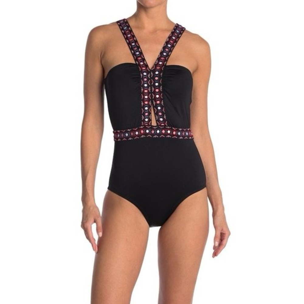 Laundry By Shelli Segal Black Swimsuit with Pink Accents